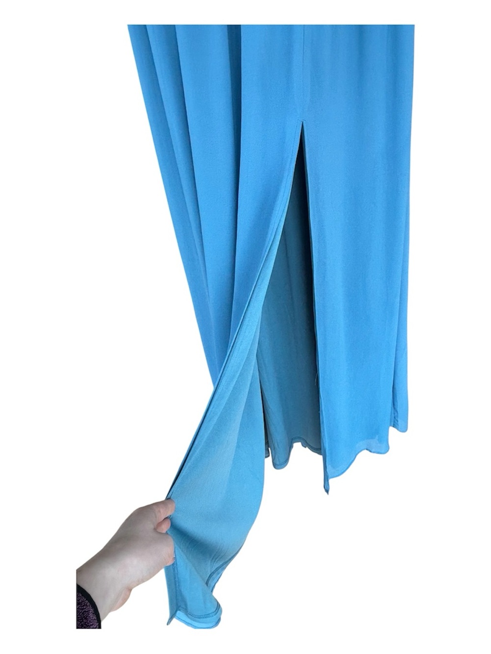 Lulus Lost in the Moment Slate Blue Maxi Dress Flutter Sleeve Front Slit Size S - Picture 4 of 12